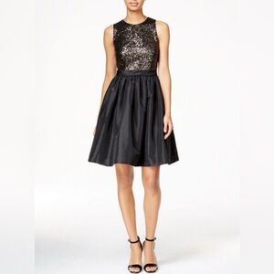 Calvin Klein Midi Black Dress Gold Sequins Top Size 6